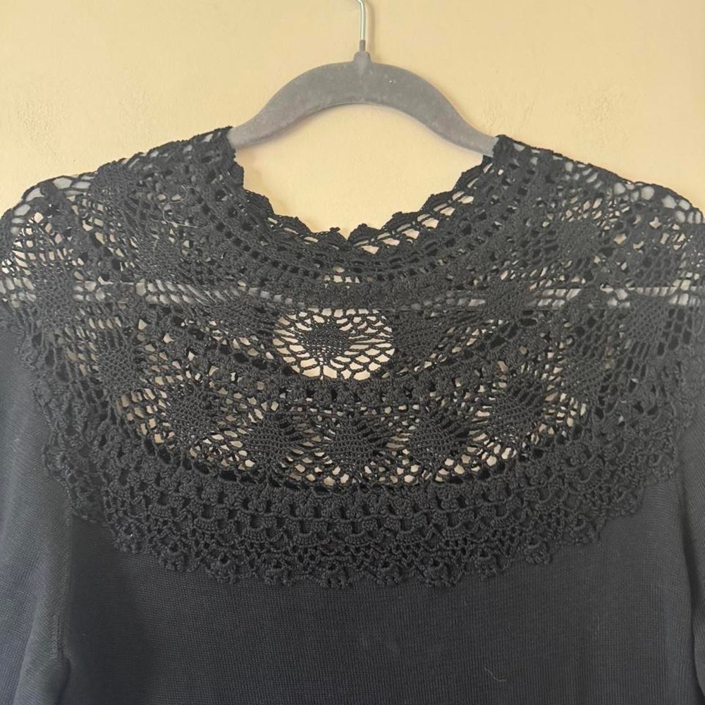 Peruvian Connection Black Crochet Dress Medium 100% pima cotton lace short mini - Picture 4 of 7